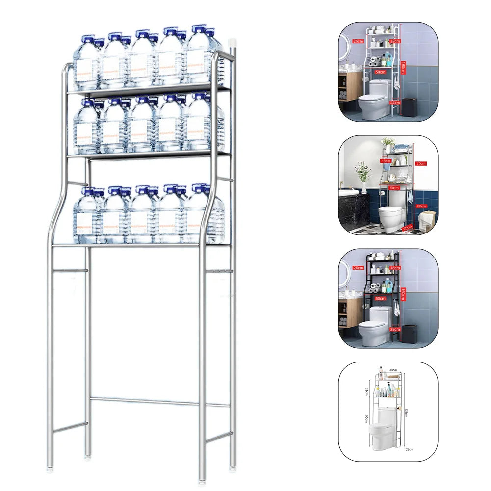 Metal Over-The-Toilet Storage Rack – Bathroom Organizer with Towel Hooks & Toilet Paper Holder