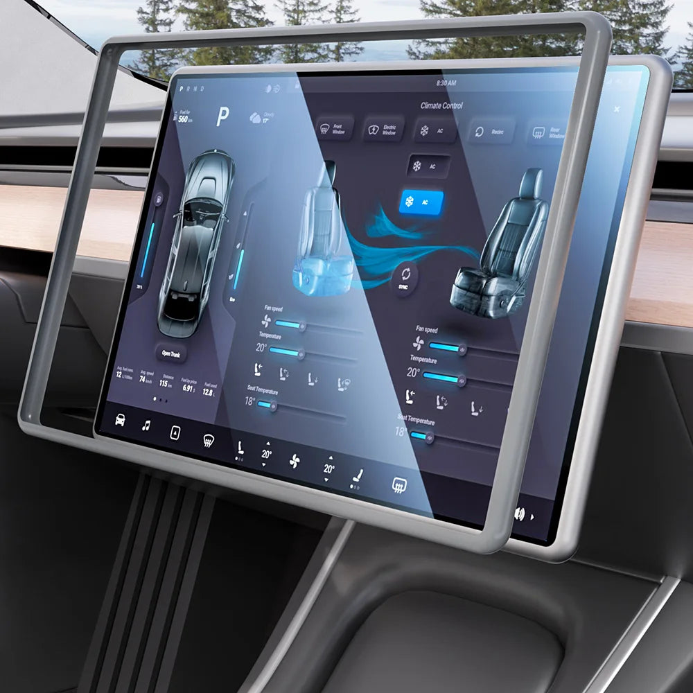Gloss Navigation Screen Protector Frame for Tesla Model 3/Y – Soft Silicone Edge Display Cover & Central Control Protector