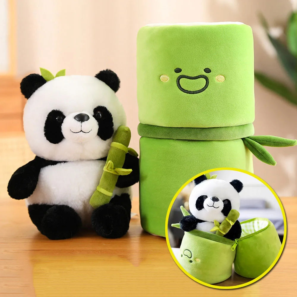 Kawaii Bamboo Tube Panda Plush Toy Set – Cute Reversible Stuffed Bear Dolls, Children’s Valentine’s Day Gift