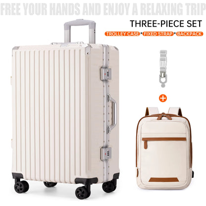 Aluminum Frame Rolling Luggage – 20/24/26/28 Inch Suitcase with USB Port, Combination Lock & Wheels