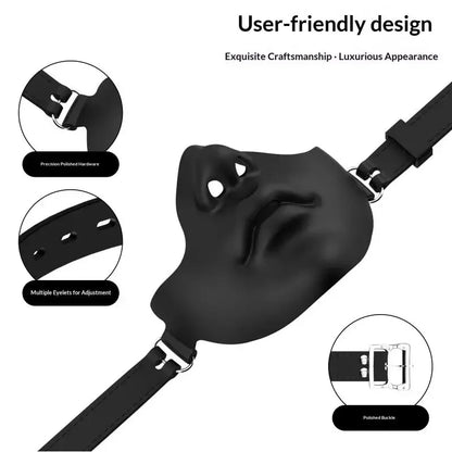 Black Resin Half Face Mask - Adjustable Buckle Strap Realistic Human Face Design for Halloween Cosplay & Costume Parties