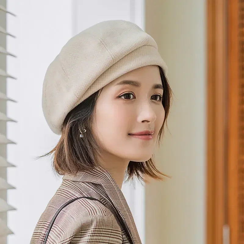 2024 Women's Wool Beret - Elegant Plaid Vintage Octagonal Cap, Casual Cotton Hat for Autumn and Winter
