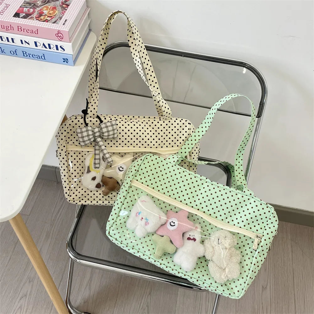 Y2K Anime Ita Shoulder Bag - Transparent Polka Dot Tote with Large Capacity DIY Display