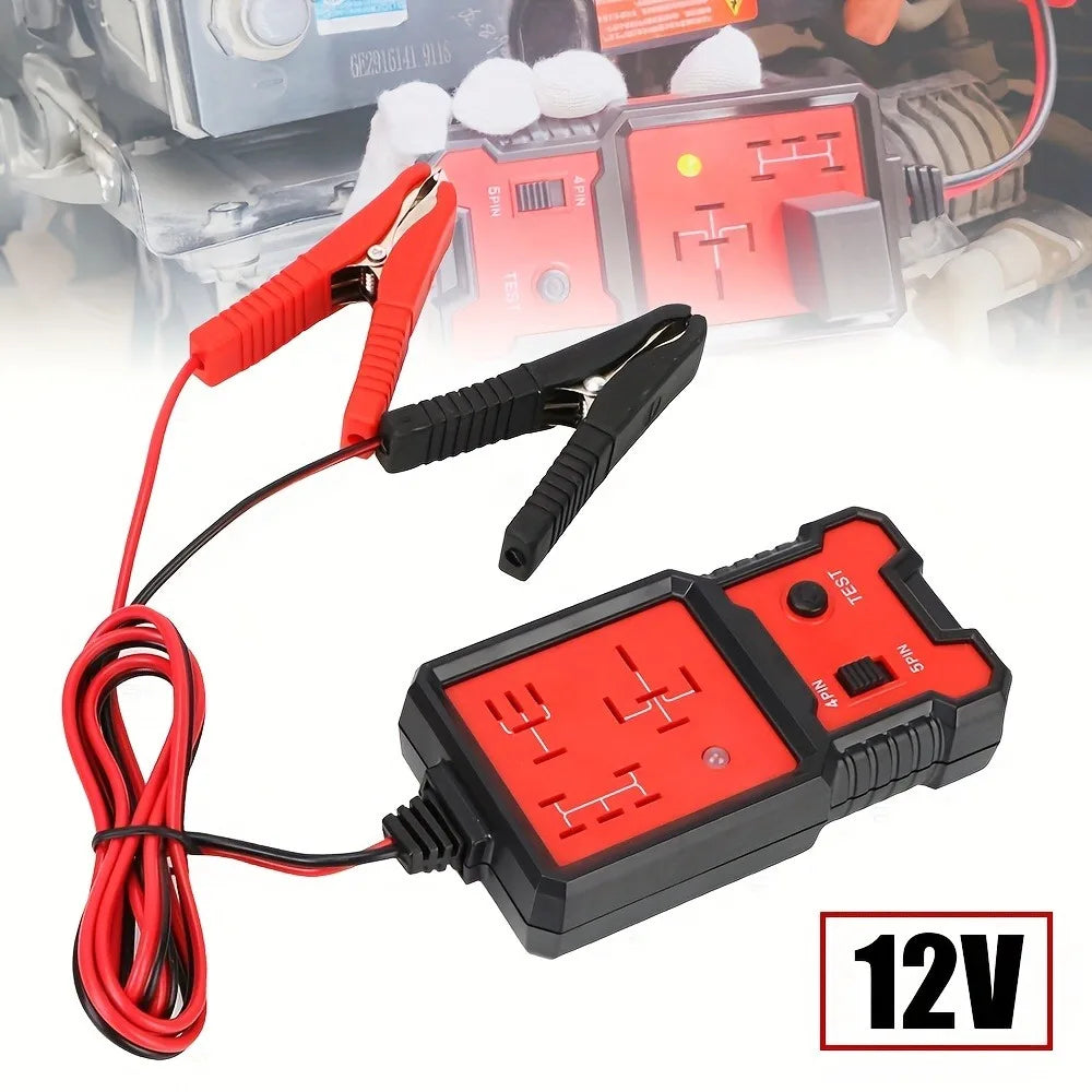 12V Automotive Relay Tester - Portable Car Relay Diagnostic Tool with Battery Clips
