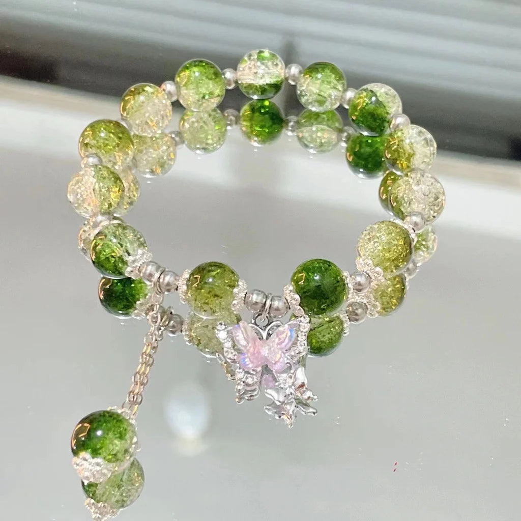 Korean Style Crystal Bead Bracelet - Flower Fox Feather Tassel Charm Jewelry Gift for Women Girls & Best Friends
