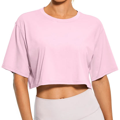 Harajuku Y2K Women’s Pink Crop Top – Casual Round Neck Loose Summer Tee
