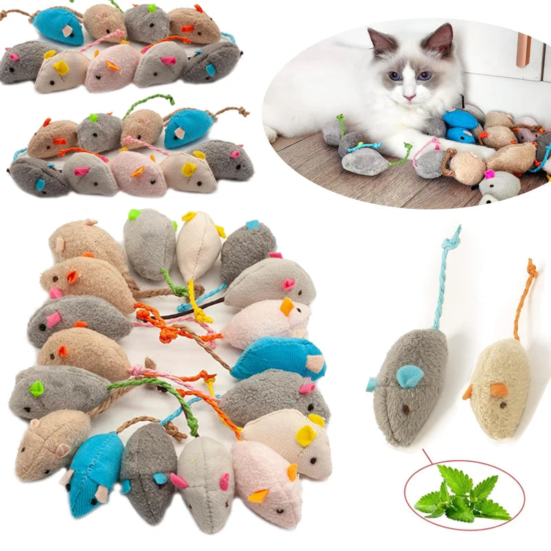 Catnip Rattle Mouse Toys – 3/200pcs Faux Fur Cat Mice Interactive Indoor Cat Play Set