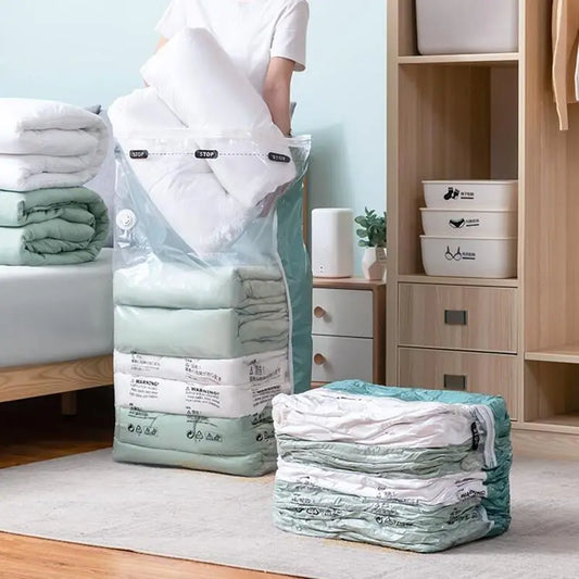Large No-Pump Vacuum Compression Storage Bags: Space-Saving Plastic Bags for Clothes and Blankets – Ideal for Travel and Home Use