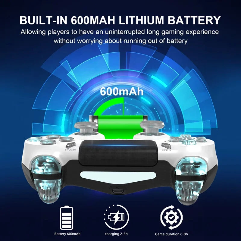 LED Bluetooth Wireless Gamepad – 6-Axis Gyroscope Dual Vibration RGB Controller for PS4, PS3 & PC