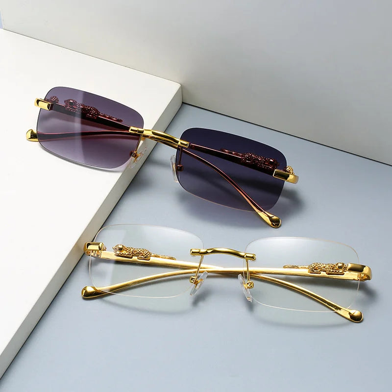 Luxury Rimless Square Sunglasses – Designer Gradient Metal Frame Retro Rectangle UV Protection Shades for Men & Women