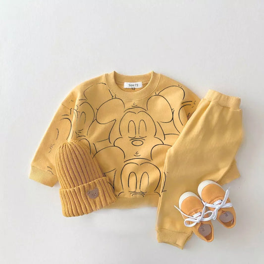 Designer Cartoon Tracksuit – Baby Boy & Girl Summer T-shirt & Shorts Set, Casual Solid Color Outfit