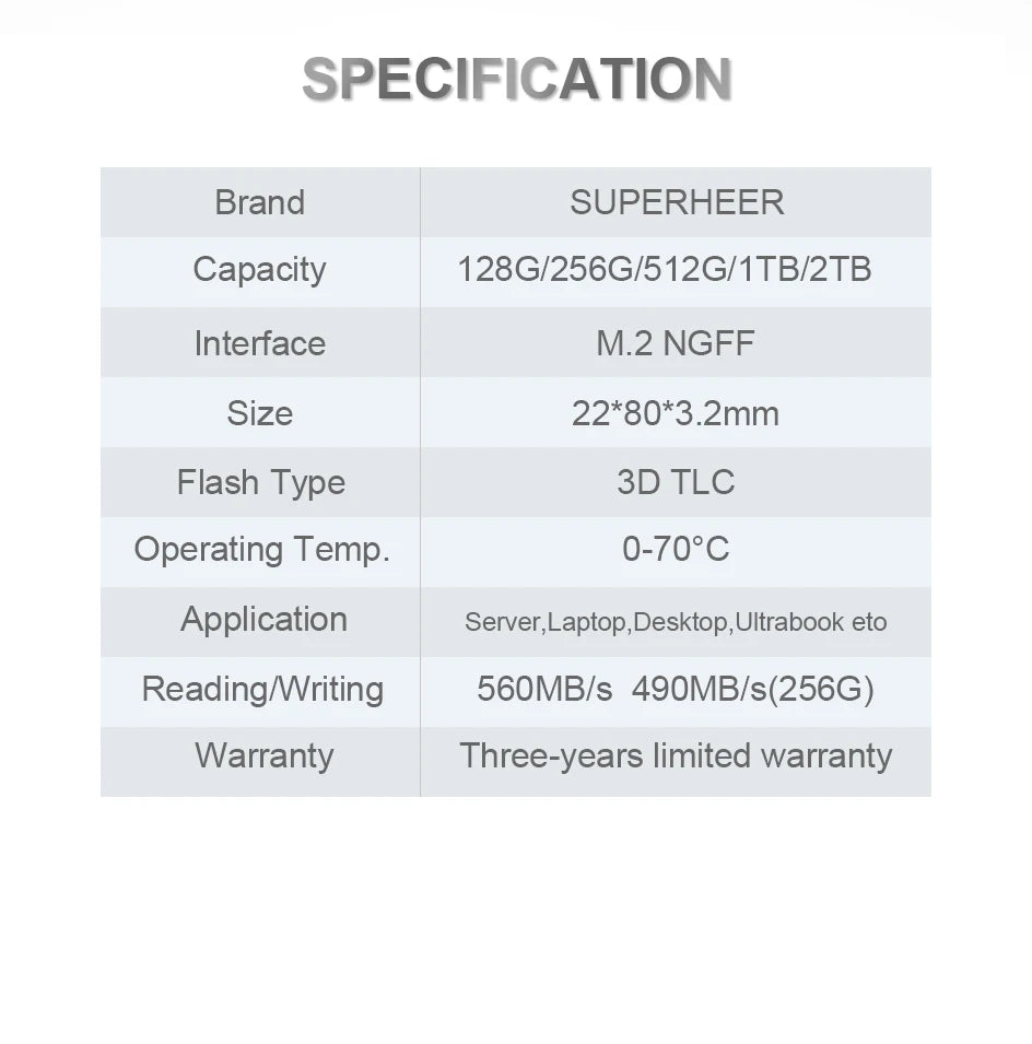 SUPERHEER M.2 SATA SSD – 512GB SATA3 Solid State Drive, 128GB/256GB/1TB/2TB NGFF 2280 Hard Disk for Laptop & Notebook