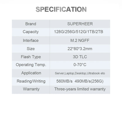 SUPERHEER M.2 SATA SSD – 512GB SATA3 Solid State Drive, 128GB/256GB/1TB/2TB NGFF 2280 Hard Disk for Laptop & Notebook