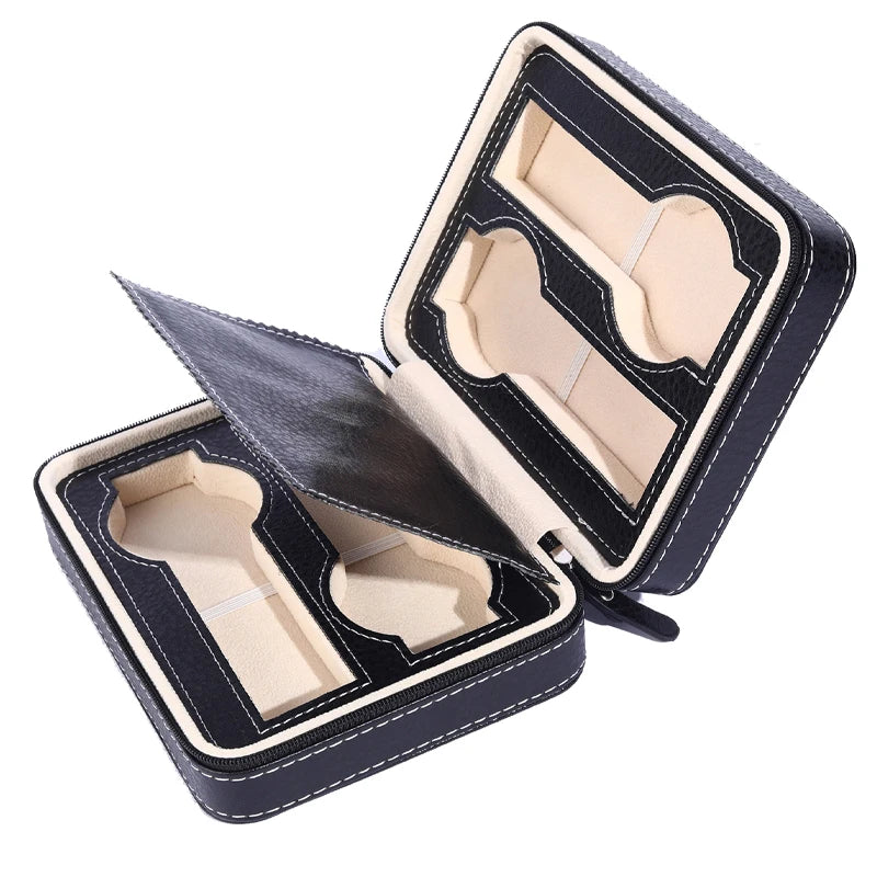 Portable Watch Storage Box Organizer - 6/10/12 Grid Zipper Display Case for Watches & Accessories