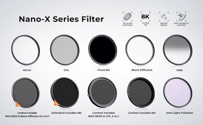K&F Concept Variable ND Filter ND2–ND400 | HD Adjustable Neutral Density Lens Filter, 49mm–82mm