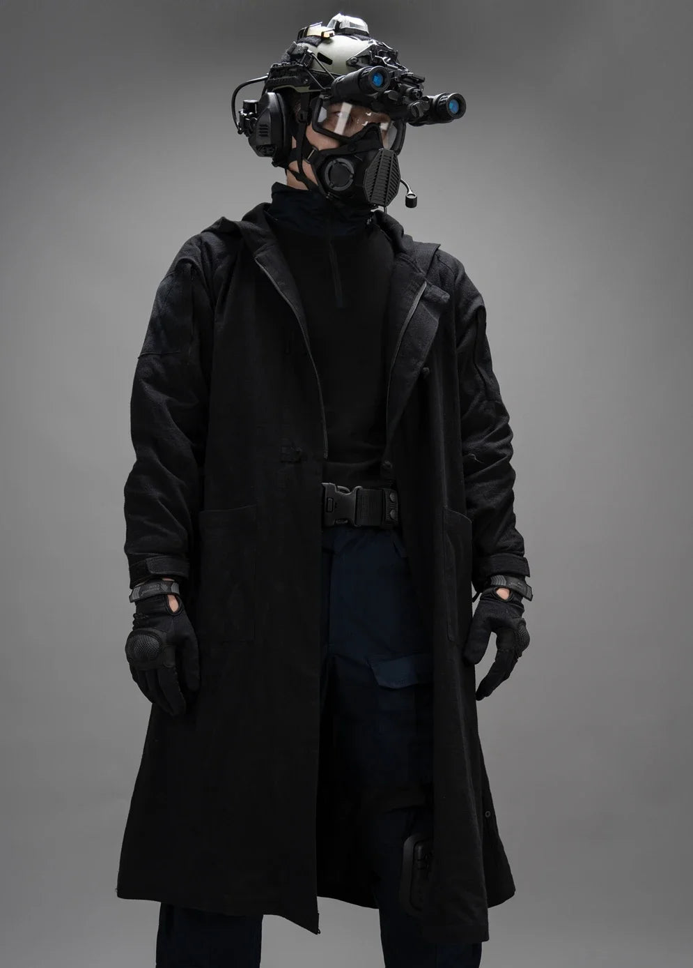 Polyester-Cotton Long Tactical Trench Coat – Hooded Outdoor Hunting & Cosplay Jacket