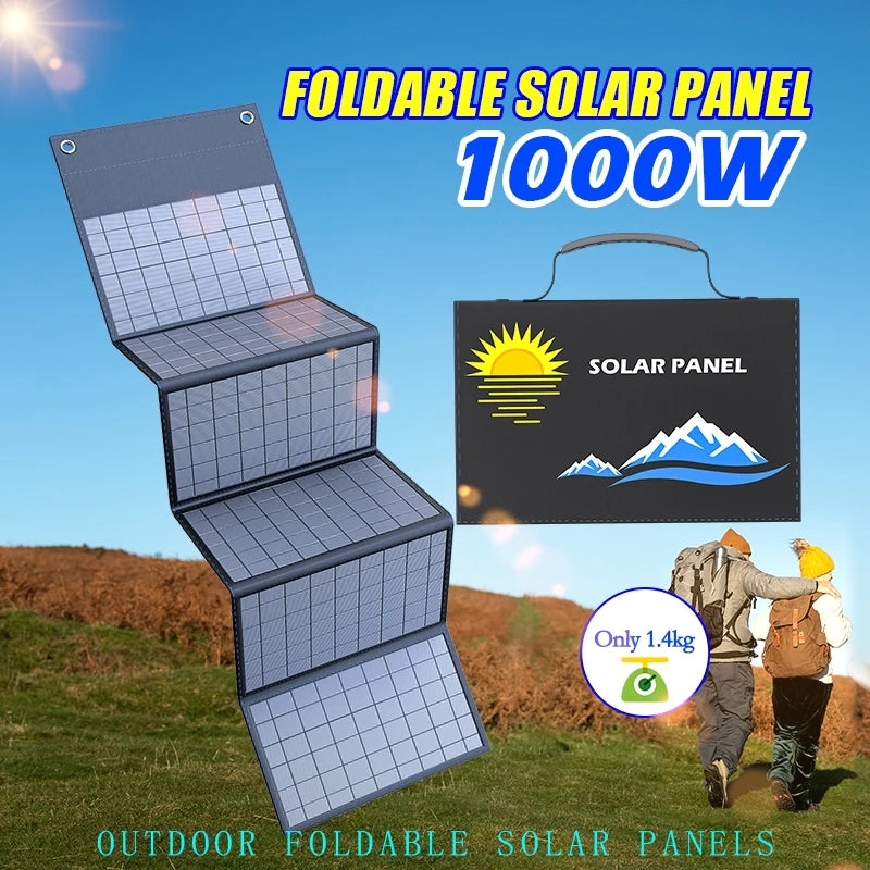 Portable 1000W Folding Solar Panel - Fast USB & DC Charging for Hiking, Camping and Mobile Devices