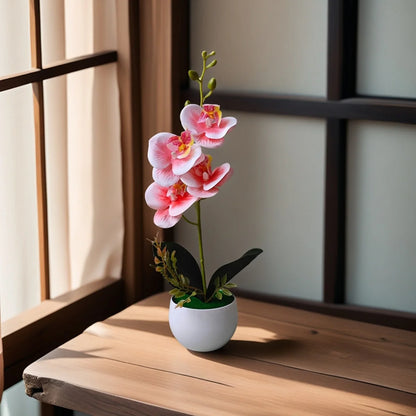 Realistic Artificial Orchid in Plastic Pot – Fake Flower Decoration for Home, Office & Hotel