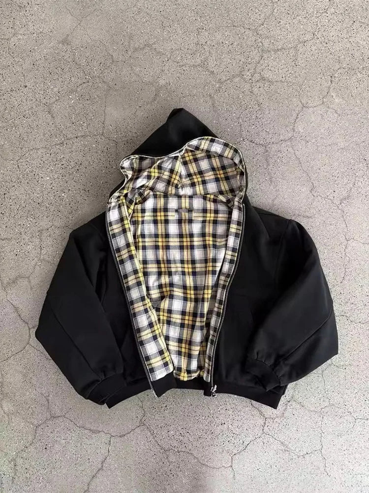 Women's Winter Plaid Hoodie - Warm Reversible Zip-Up Loose Fit Casual Sweatshirt