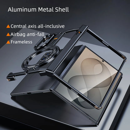 Samsung Galaxy Z Fold 8 Frameless Aluminum Case - 360° Rotating Magnetic Stand Minimalist Full-Cover Phone Shell