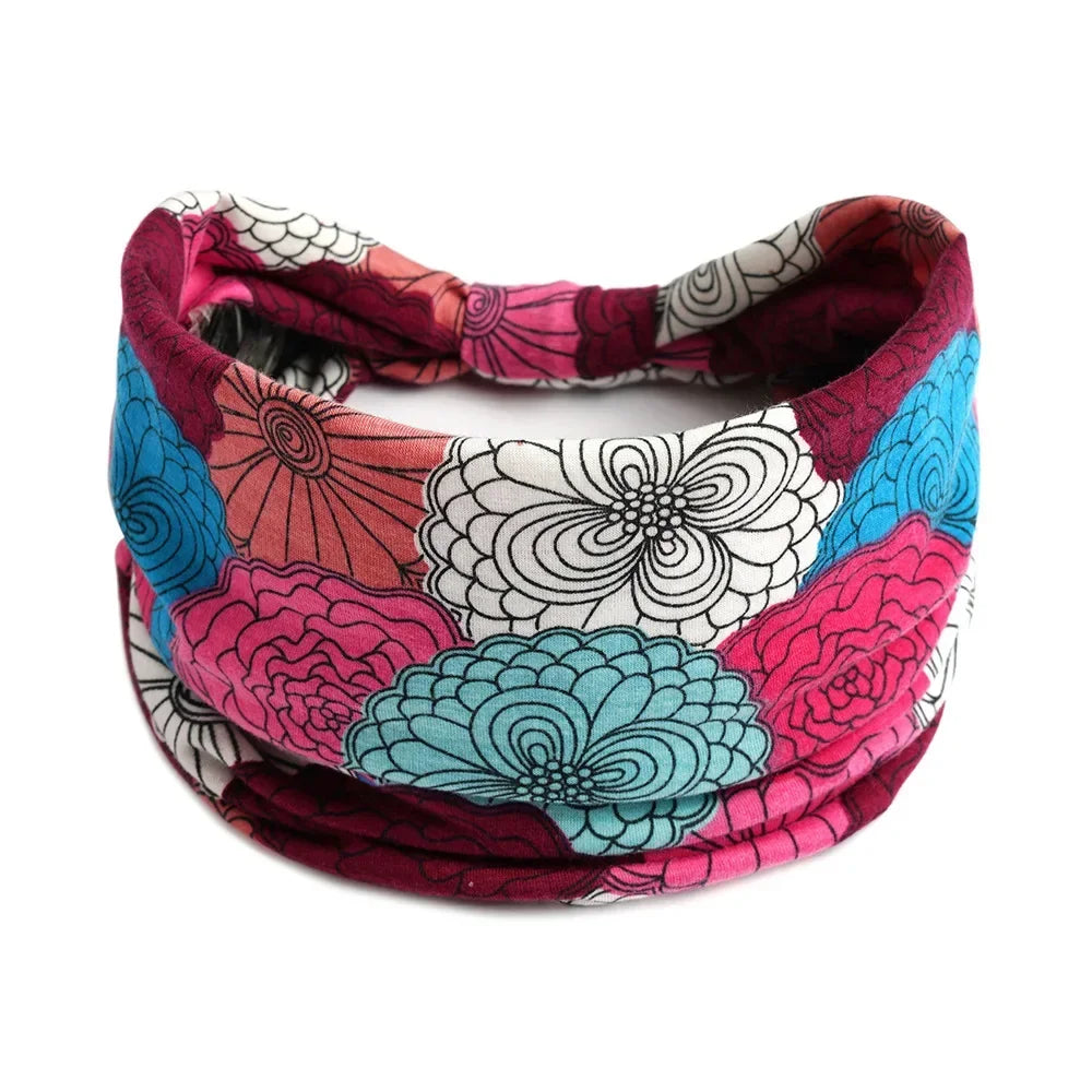 Bohemian Wide Cotton Stretch Headbands for Women – Turban Style Hairbands, Bandana Headwrap Hair Accessories