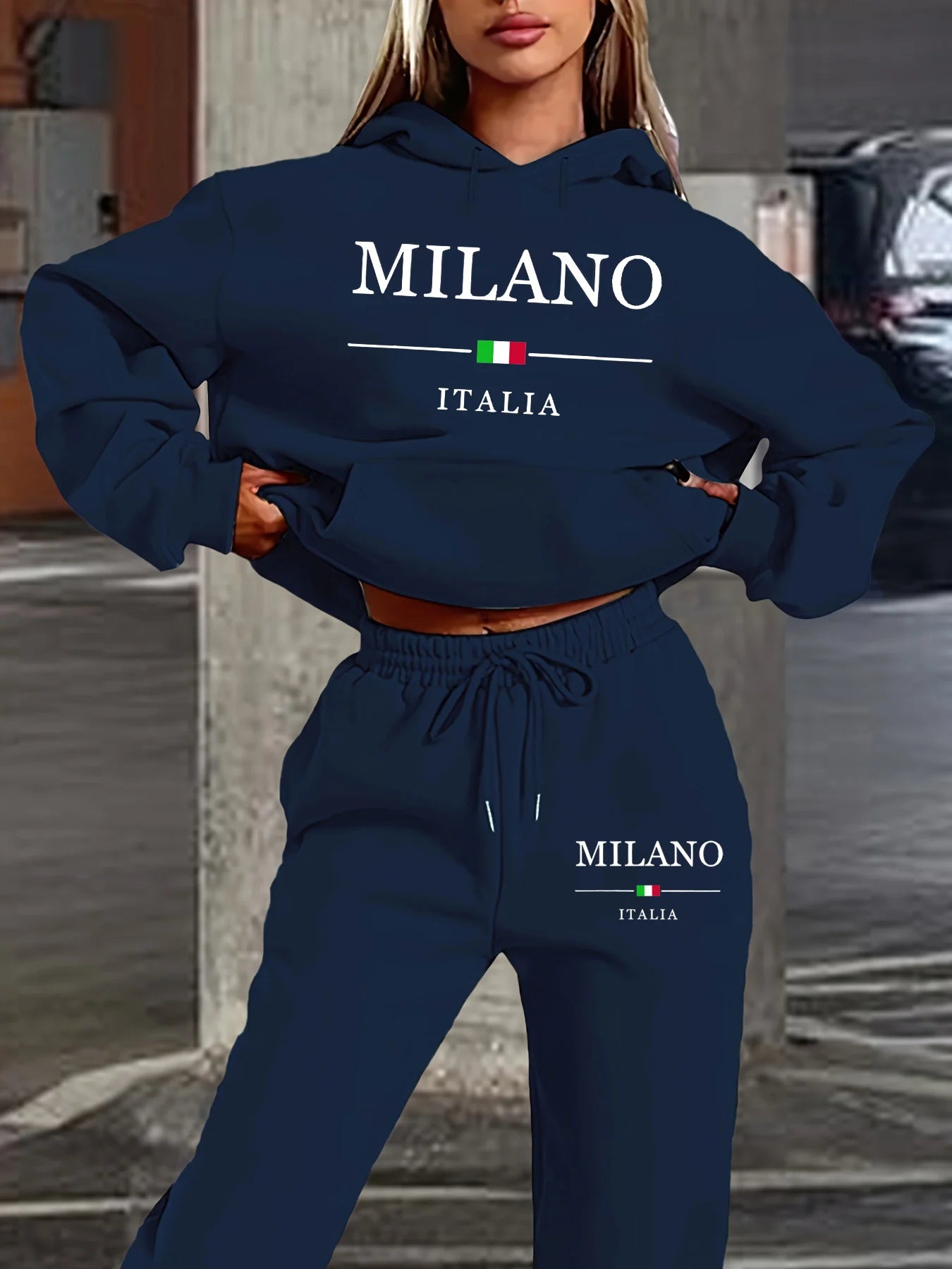 Women's Milano Italia 2-Piece Winter Set - Plush Warm Hooded Sweatshirt & Sports Pants Outfit