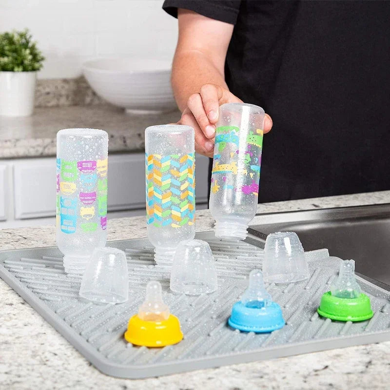 Large Silicone Dish Drying Mat | Hygienic, Non-Slip, Heat Resistant Pad Preventing Water Build-Up