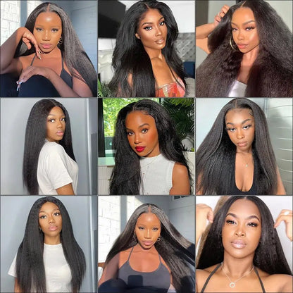 Kinky Straight Human Hair Wig – 13x4 Lace Front, Pre-Plucked Yaki Straight Brazilian Wig