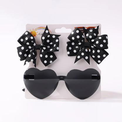 3Pcs/Pack Solid Dot Hair Bows – Colorful Boutique Bowknot Clips for Girls, Heart & Sunglasses Hair Accessories