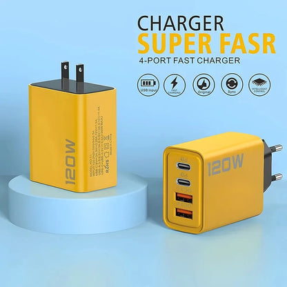120W PD USB-C Charger - Fast Charging Mobile Phone Adapter with Quick Charge 3.0, Type C for iPhone, Samsung, Xiaomi, EU/US Plug