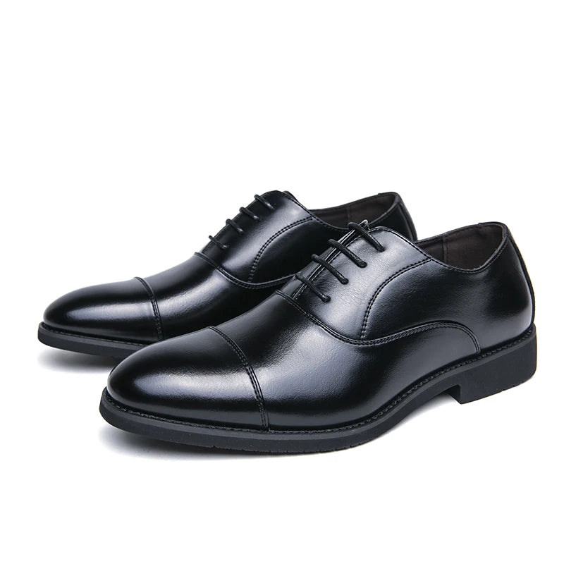 Men’s Luxury Leather Dress Shoes — Comfortable Pointed Business & Wedding Shoes Black