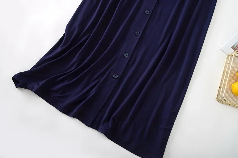 Women’s Modal Short-Sleeve Night Dress – Mid-Length Cotton Sleep Top with Buttons, Plus Size Pajamas