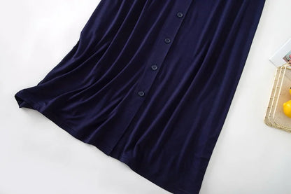 Women’s Modal Short-Sleeve Night Dress – Mid-Length Cotton Sleep Top with Buttons, Plus Size Pajamas