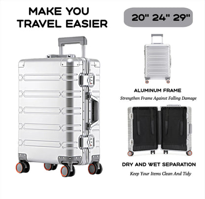 2024 Large Capacity Luggage Sets - Durable Aluminum Suitcase for Women - Carry-On Boarding Travel Options 20/24/29 Inch