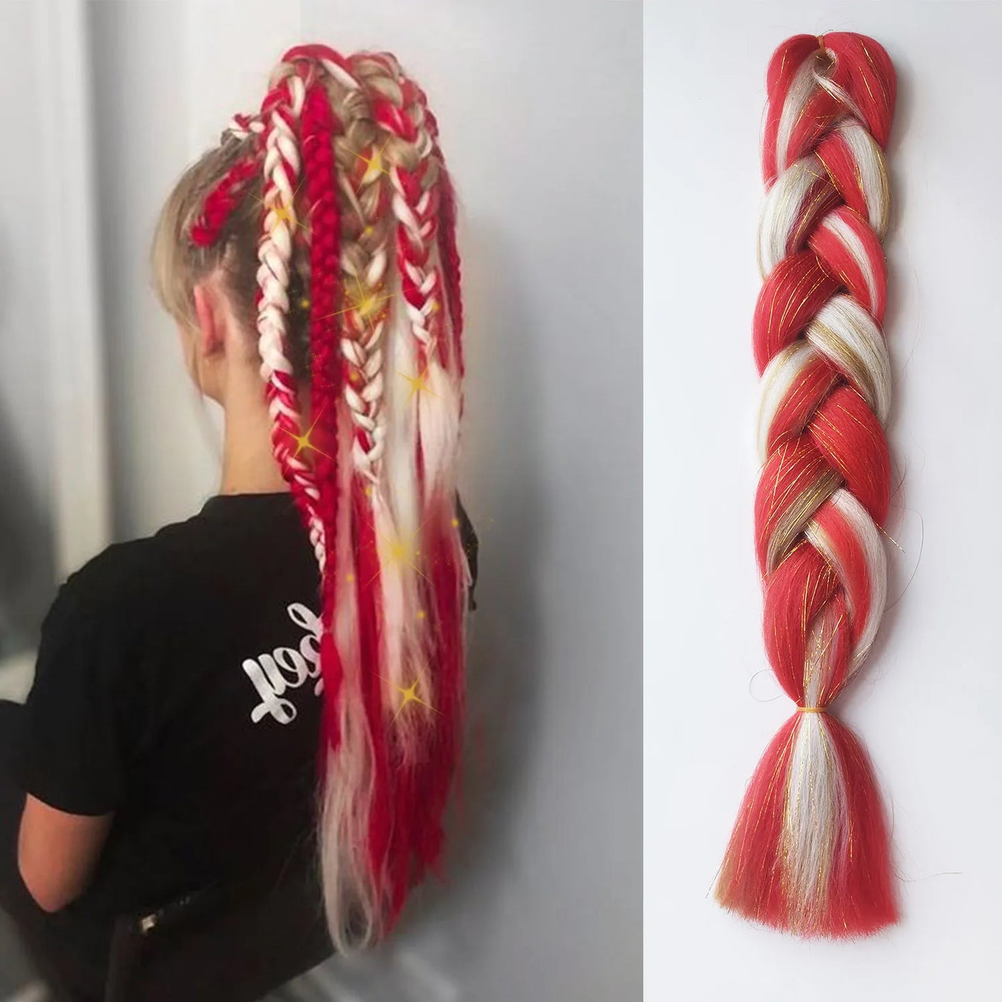 Purple, Pink & White Ombre Straight Braids – Hair Tinsel Festival Rave Extensions for Girls, Crazy Hair Day Braids