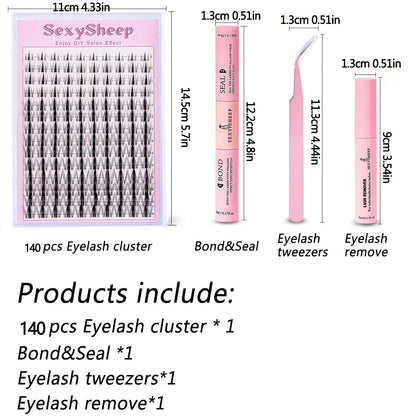 DIY Eyelash Extension Kit – D Curl Natural Lash Clusters Set with Bond, Seal, Remover & Tweezers for False Lash Application