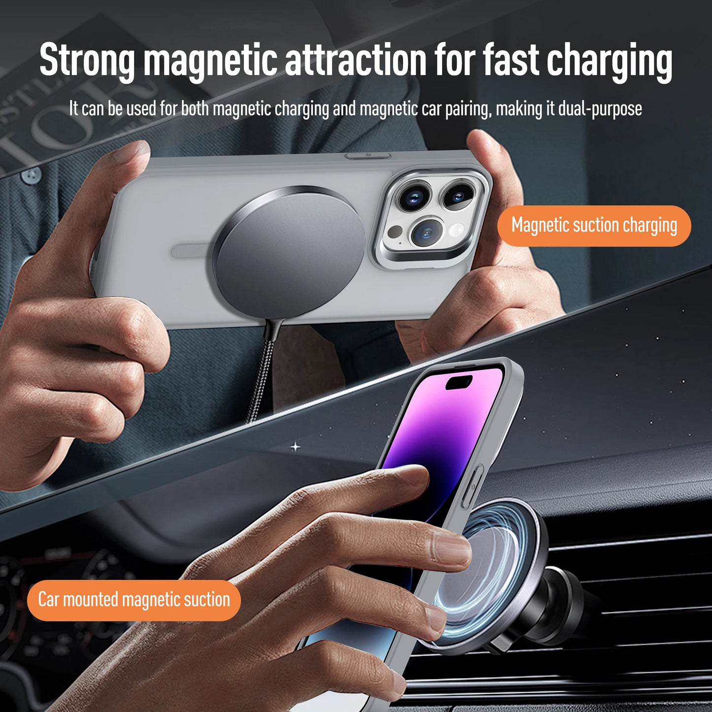Magnetic Metal Lens Stand for iPhone 11–17 – MagSafe Compatible Matte Wireless Charging Case Holder