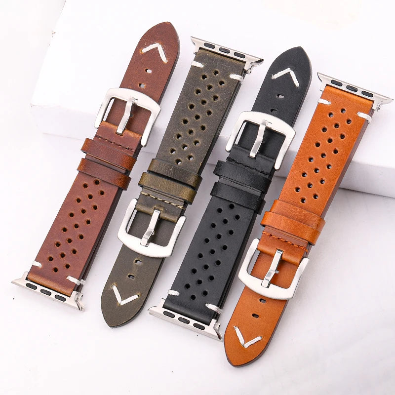Genuine Leather Apple Watch Strap – Compatible with Series 7, 6, 5, 4, SE (40mm–49mm) for Men & Women