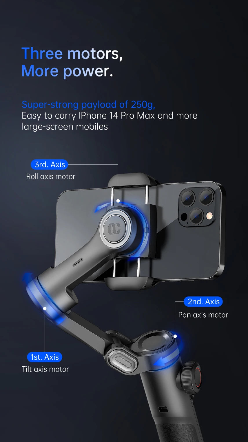AOCHUAN 3-Axis Handheld Gimbal Stabilizer – SmartXE for iPhone & Android, AI Face Tracking for TikTok & Vlog Videos