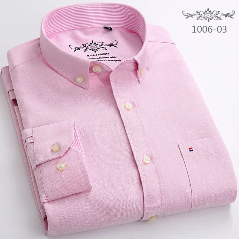 Men’s Slim Fit Long Sleeve Shirt - Formal Plaid Cotton Office Shirt with Single Pocket