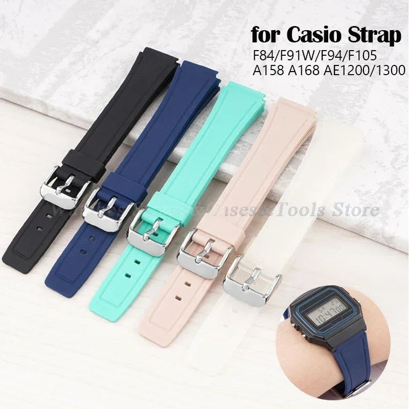 18mm Silicone Watch Strap for Casio F84 F91W - Replacement Band for F105 F108 FA158 F168 AE1200 AE1300 Watches