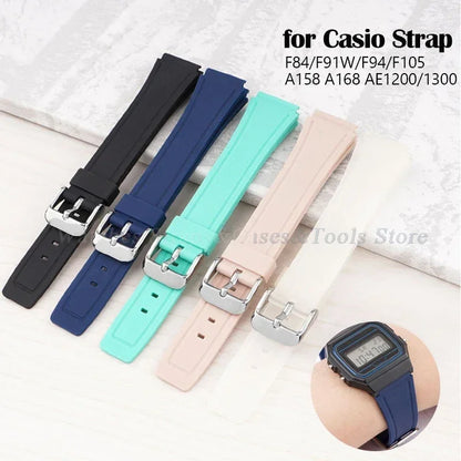 18mm Silicone Watch Strap for Casio F84 F91W - Replacement Band for F105 F108 FA158 F168 AE1200 AE1300 Watches