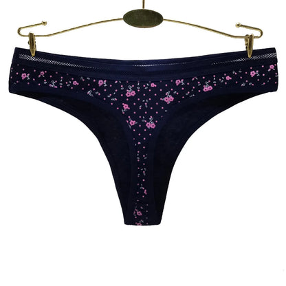 5 Pcs Women’s Cotton Thong Panties Set - Sexy Dot Star Print G-String Tanga Lingerie Intimate Underwear