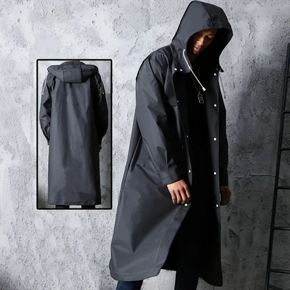 Black Waterproof Long Raincoat for Adults – Hooded Outdoor Jacket for Motorcycle, Cycling, Hiking and Fishing