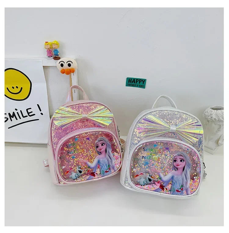Disney Frozen Elsa & Anna Sequin Backpack - Glitter PU Leather School Bag for Girls, Kawaii Travel Backpack & Christmas Gift