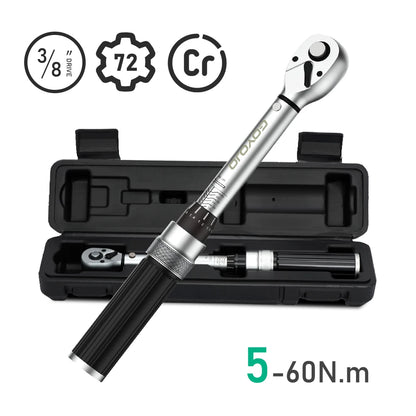 3/8” & 1/4” Torque Wrench | 5-60Nm & 5-25Nm Square Drive Pro Torque Key for Bicycle & Automotive Repair