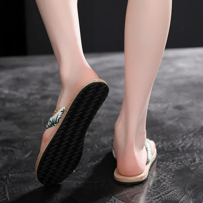 Ladies Summer Weave Beach Flip-Flops – Non-Slip Soft Flat Outdoor Slippers for Women