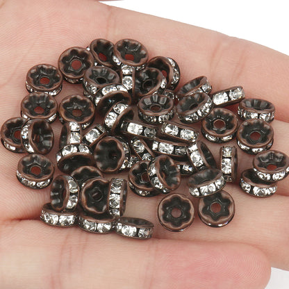 50PCS Rhinestone Spacer Beads Set – Multi-Color Crystal Rondelle Metal Beads for DIY Jewelry & Bracelet Making