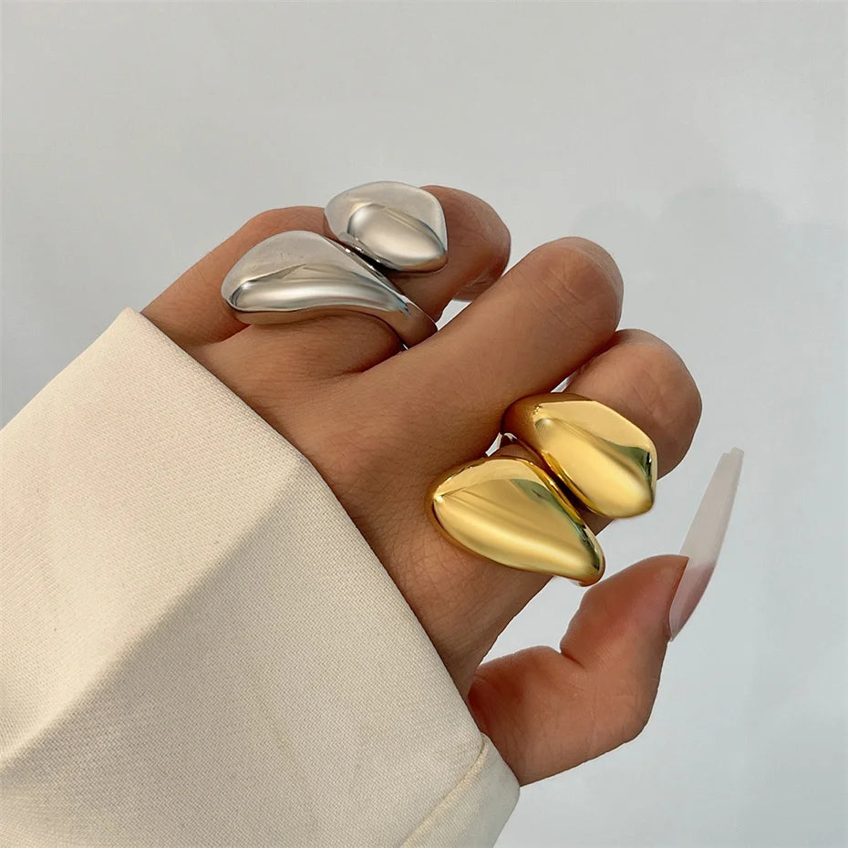 Ingemark Punk Snake Ring – Exaggerated Water Drop Geometric Adjustable Open Finger Ring for Women, Vintage Couple Jewelry