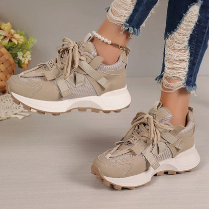 New Women’s Mesh Sneakers - Breathable Platform Lace-Up Casual Outdoor Low Top Shoes, Zapatos De Mujer